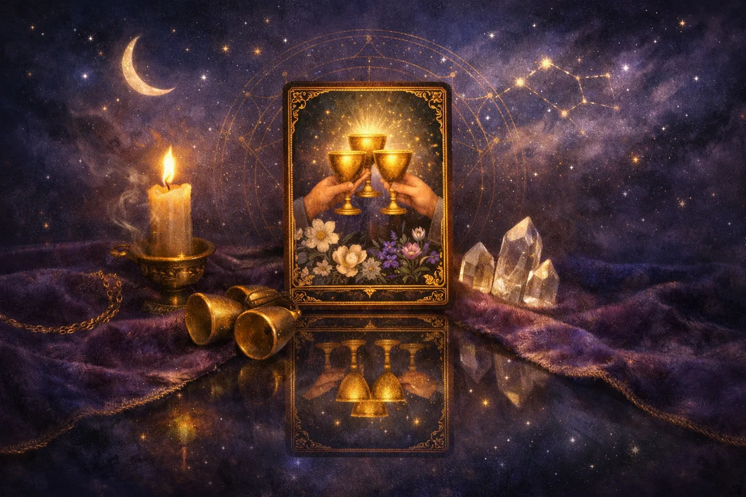 3 de coupe au tarot : signification, amour, travail et tirage inversé